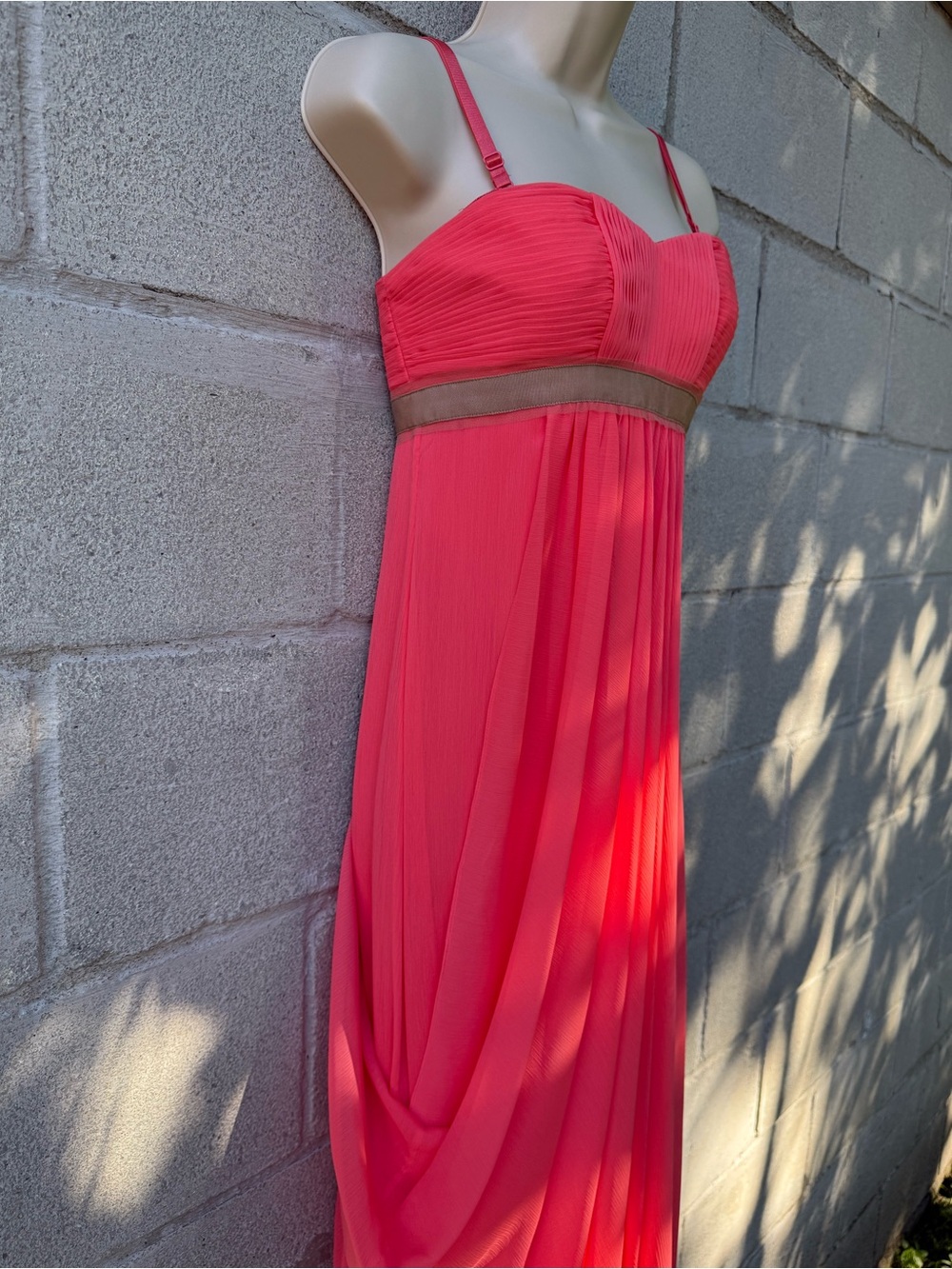 BCBGMaxAzria 2 Pink Coral Pleated Bodice Grecian Drape Style Formal Dress Size 2 - Picture 3 of 17